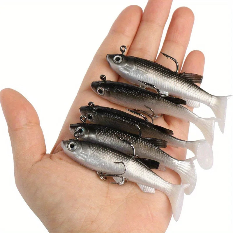 Realistic Soft Bait Lure Kit 5 Pieces For Fishing Hooks