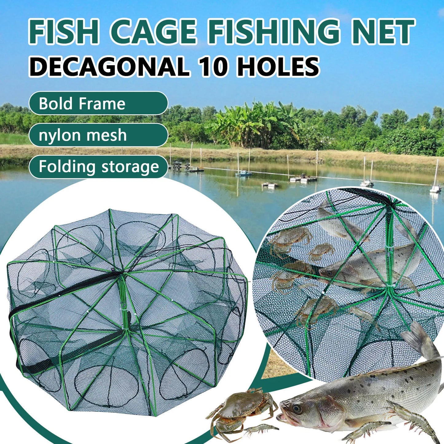 Foldable Lobster Cage Fishing Trap Nylon Net For Crabs And Shrimp