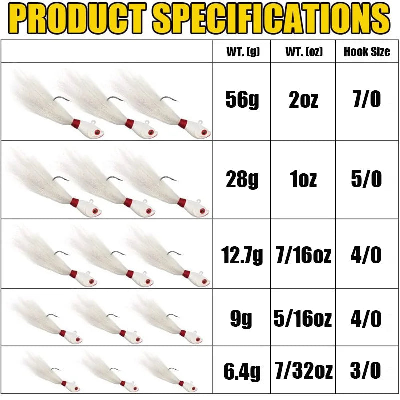 Three Piece Bucktail Jig Heads Lures For Saltwater Freshwater Fishing
