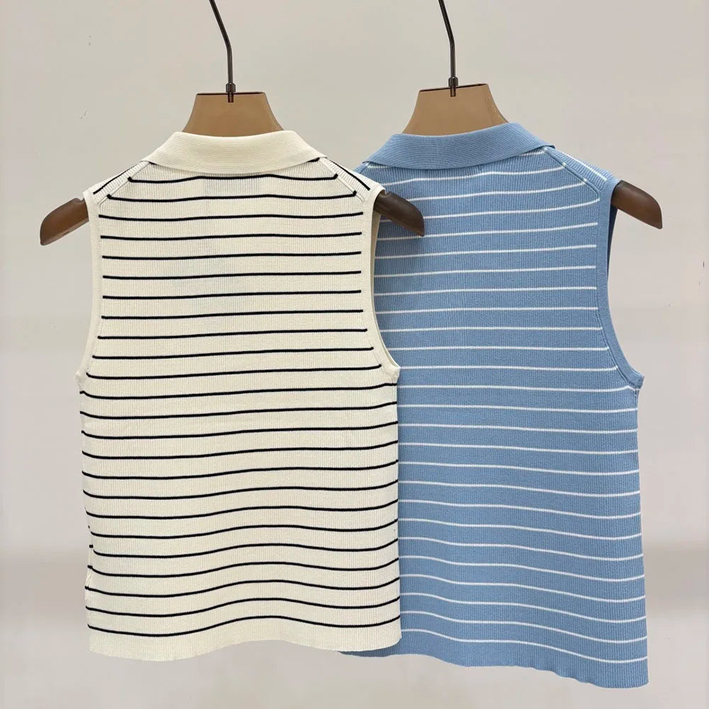Women Sleeveless Striped Cotton Blouse For Casual Wear