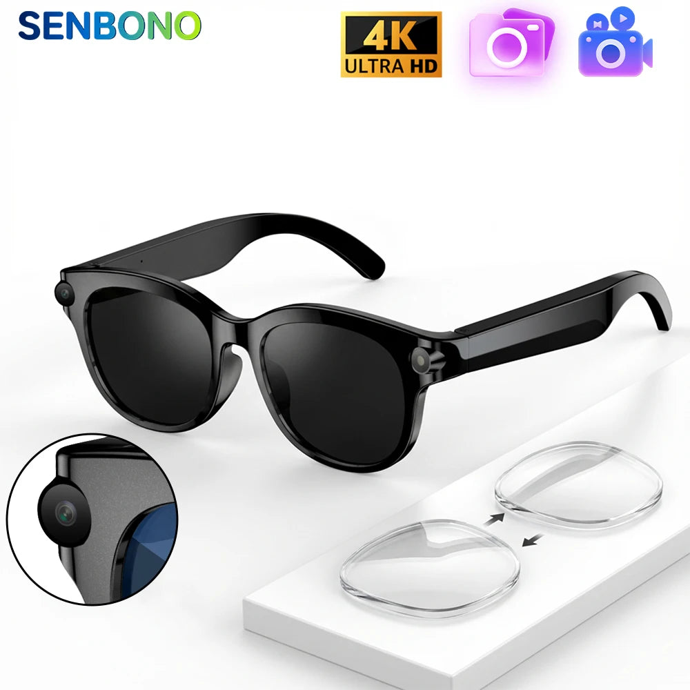 SENBONO Smart Glasses With 100 Language Translation Bluetooth Camera