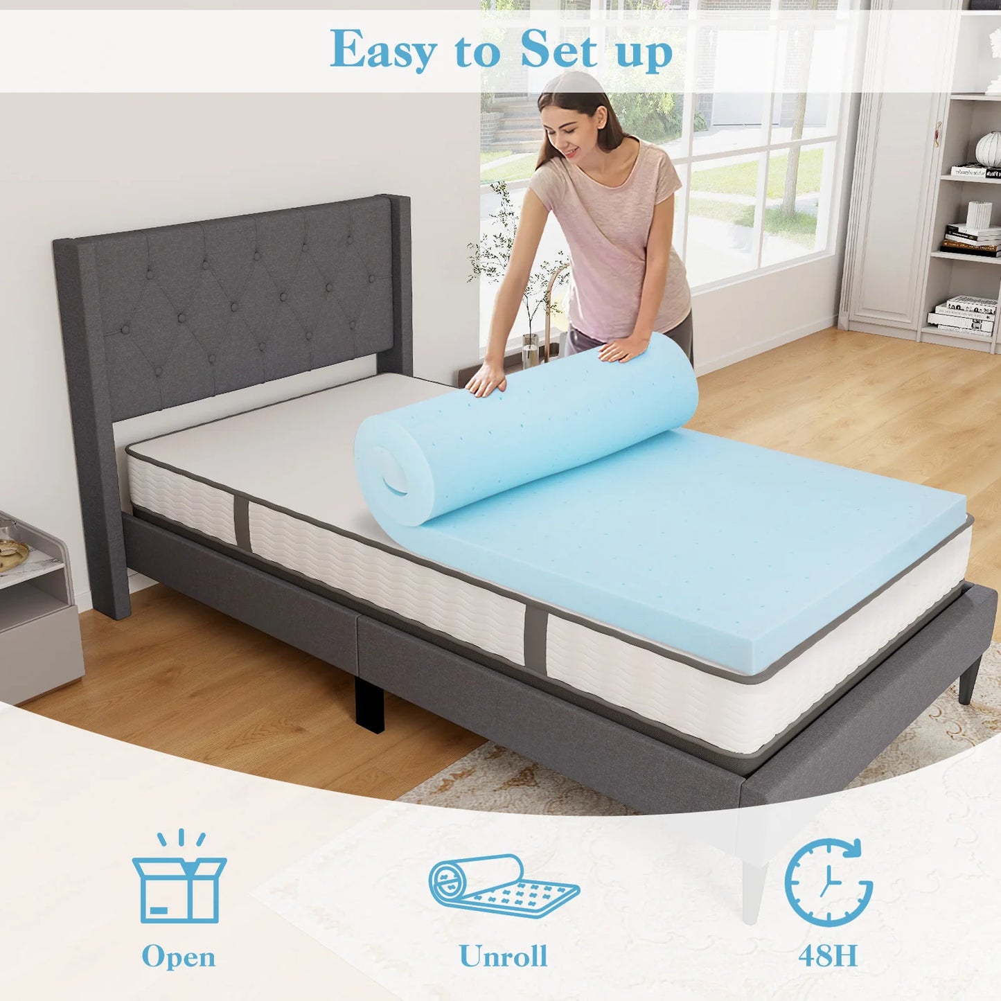 HOMASIS Gel Infused Memory Foam Mattress Topper With Removable Cover