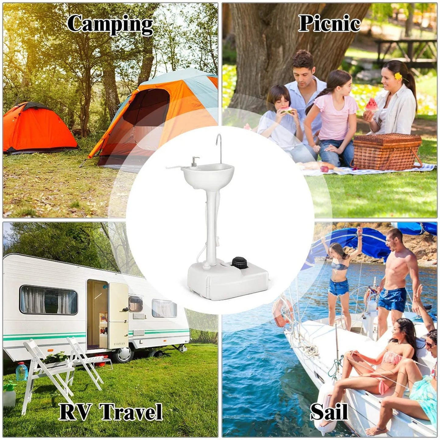 Unbrand Portable Camping Sink With Wheels And Foot Pump 9L