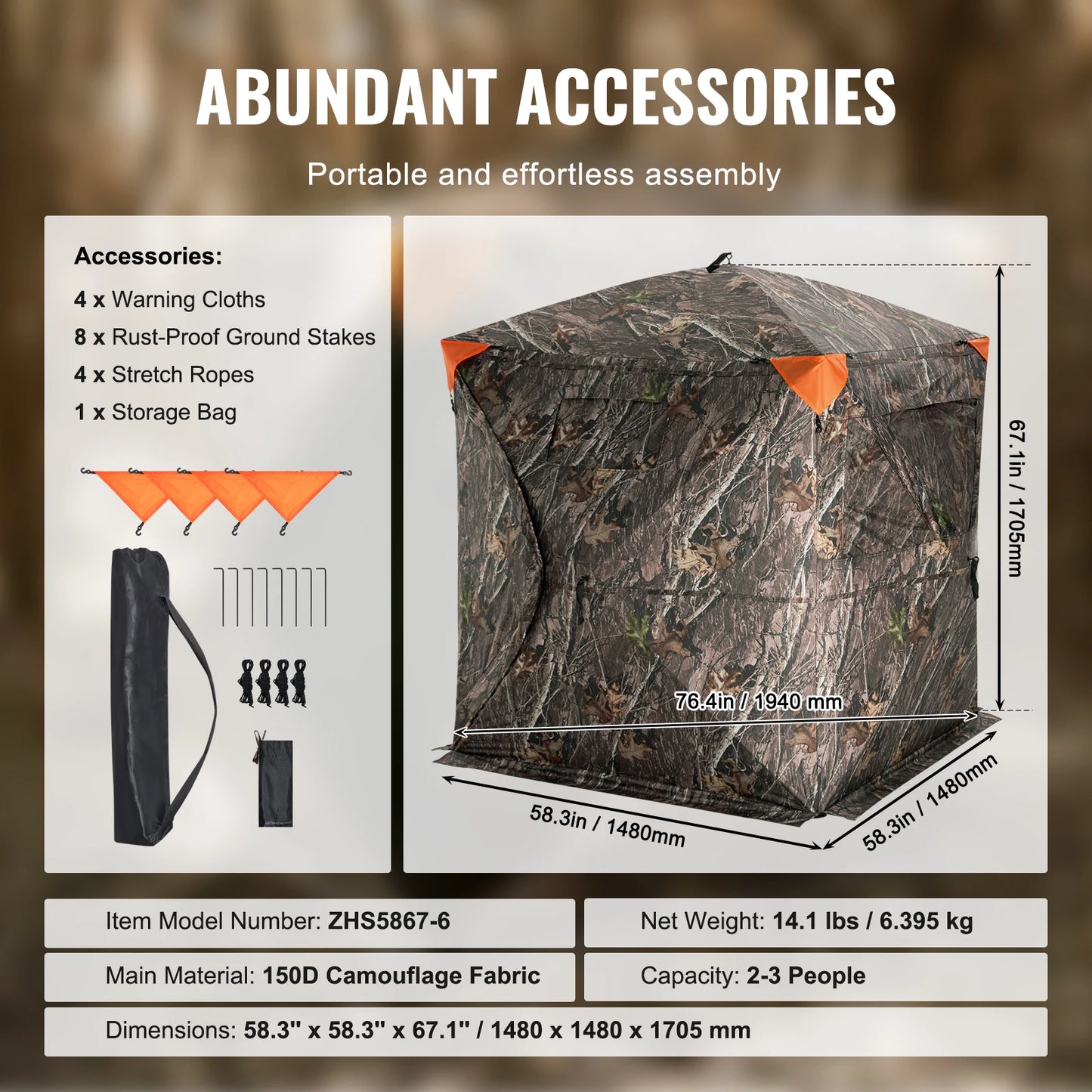 SucceBuy 270 Degree See Through Ground Hunting Blind For 2-3 People