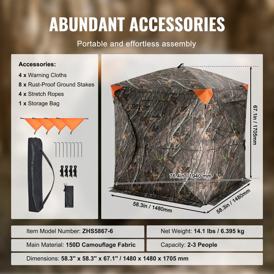 SucceBuy 270 Degree See Through Ground Hunting Blind For 2-3 People