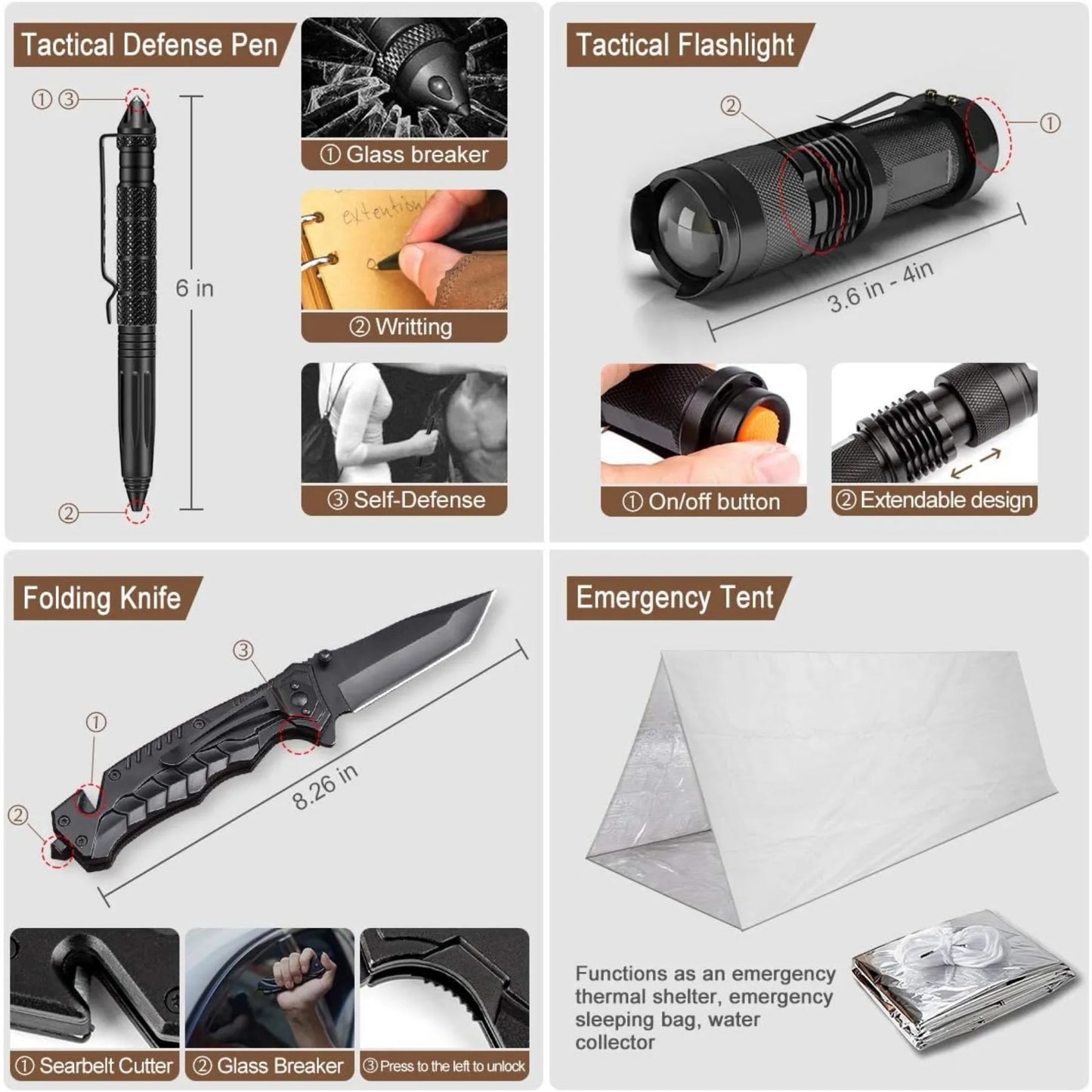Emergency Survival Kit 238 Pcs With Molle Pouch And Emergency Tent