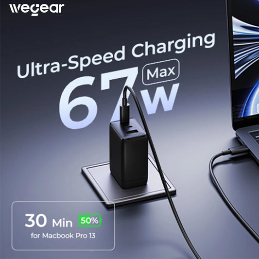 WEGEAR 67W USB C GaN Charger 3Port Fast Charging Block