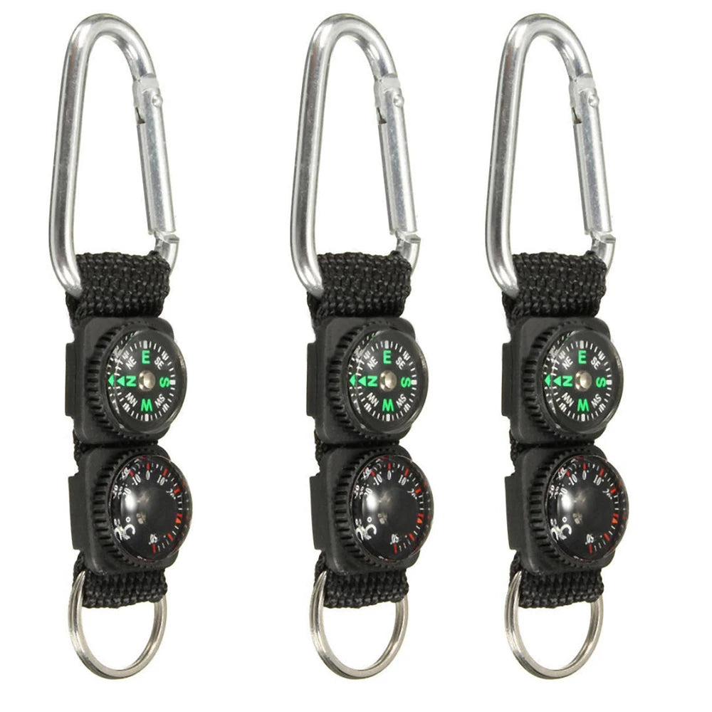 Universal Multifunction 3 In 1 Carabiner Keychain With Compass Thermometer