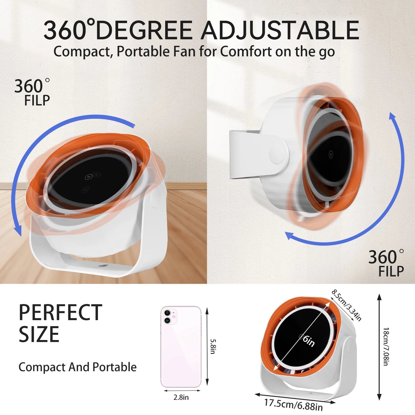 Haoyunma Portable Clip Desk Fan Touch Screen 360 Adjustable 3600mAh