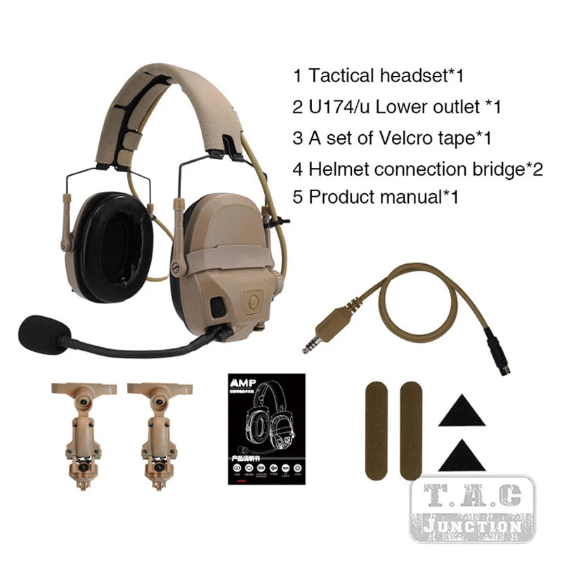 Tactical AMP Headset With Noise Reduction PTT Shooting Earmuff HS