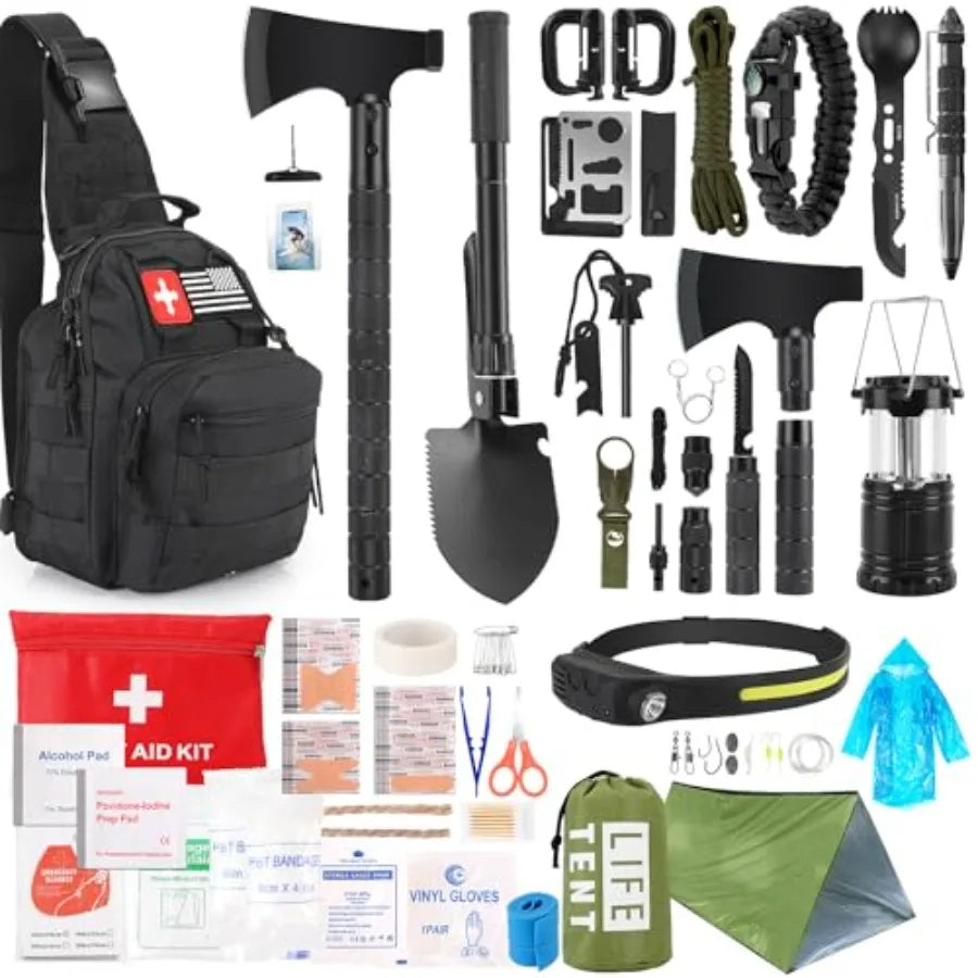 268 Pcs Survival Kit Emergency Gear With First Aid Kit Crossbody Bag