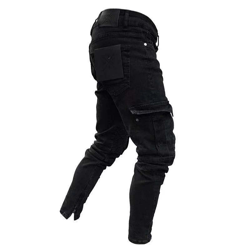NONECN Mens Cargo Jeans Straight Fit With Multiple Pockets