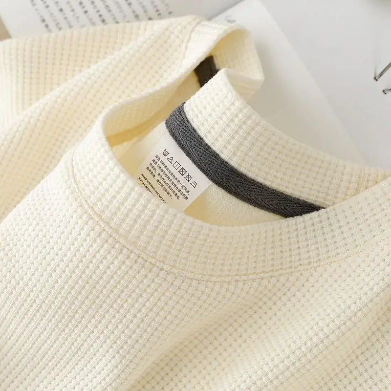 Men's Summer Waffle Knit Tee Round Neck Short Sleeve Casual Top
