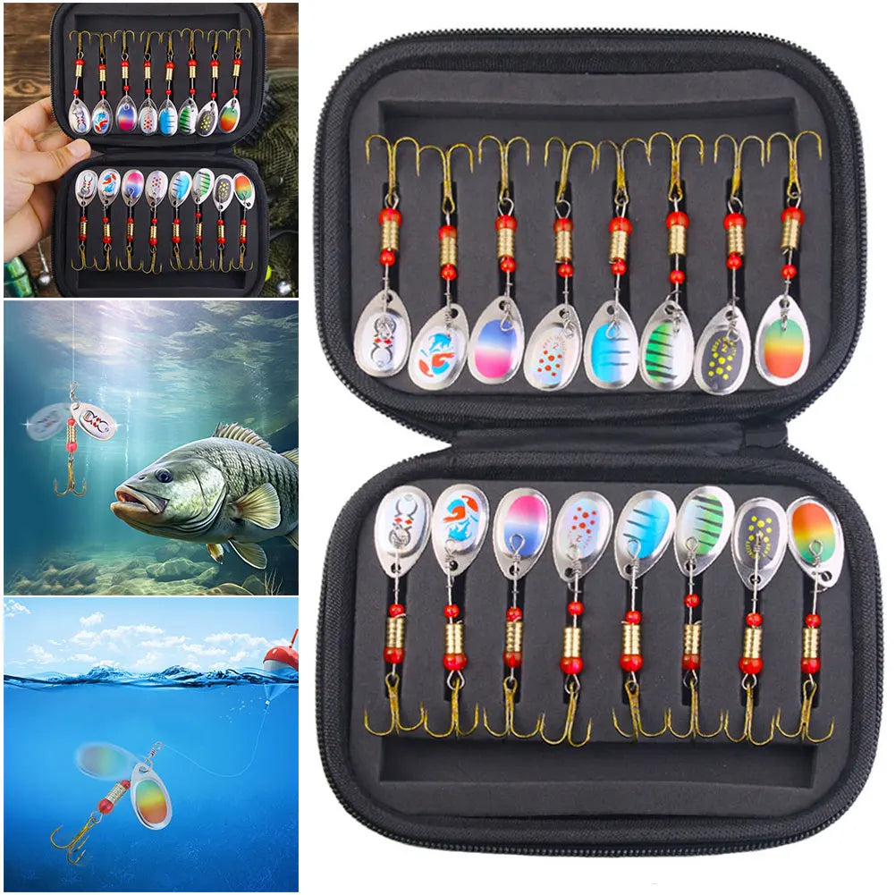 APWIKOGER Metal Spoon Spinner Lures Kit Treble Hooks