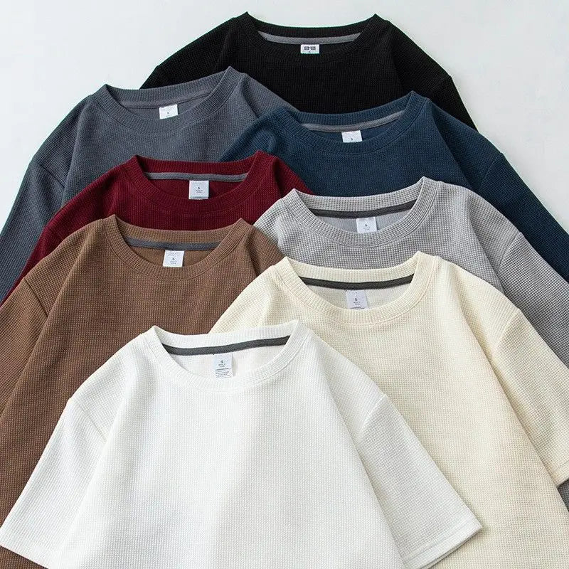 Unisex Waffle Knit Short Sleeve T Shirt For Summer