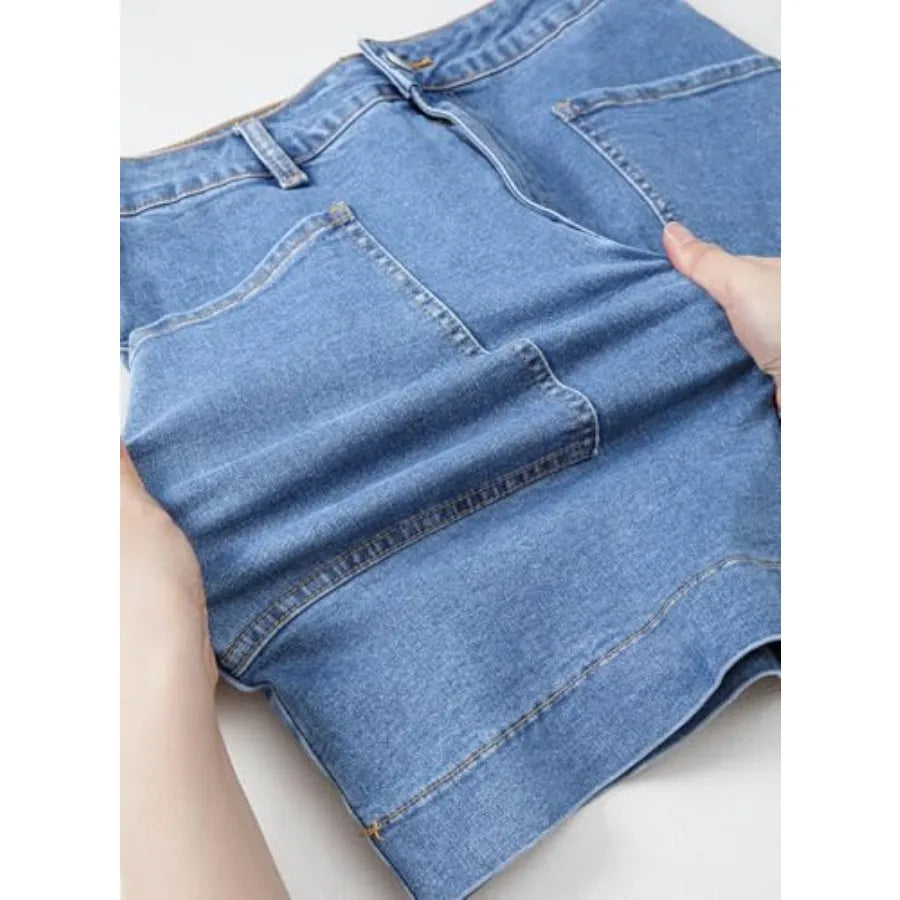Sidefeel Women's Jean Skirt High Waisted Stretch Denim With Pockets