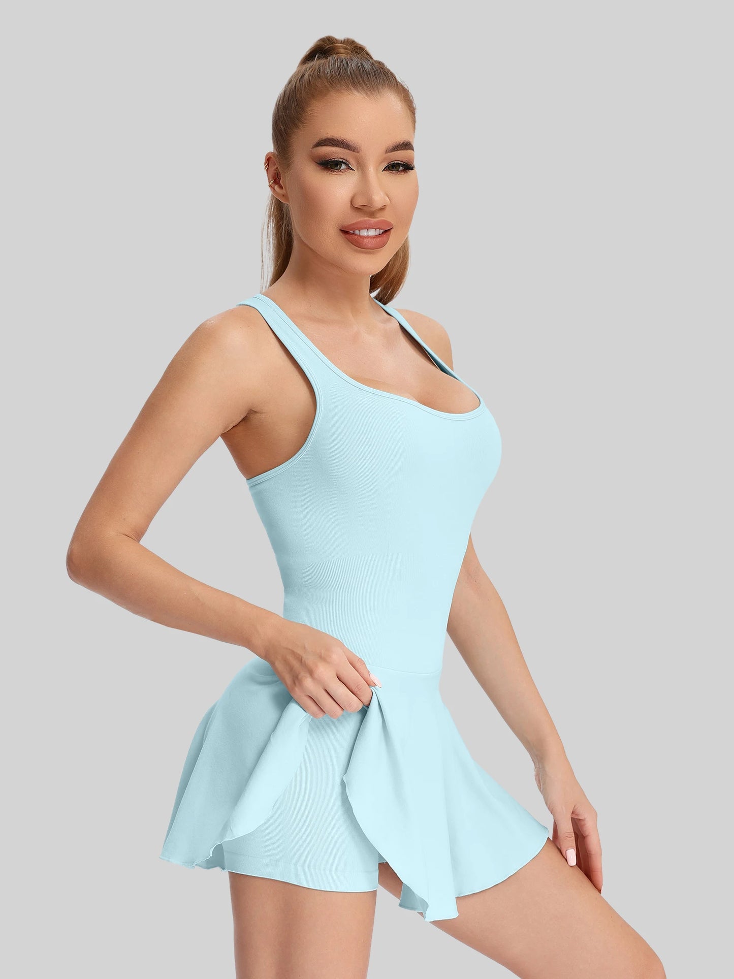 Halter Neck Tennis Dress With Skort And Sexy Back Design