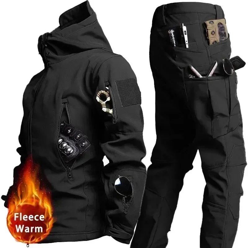 AUKUPKEE Tactical Waterproof Men Camo Soft Shell Fleece Winter Suit