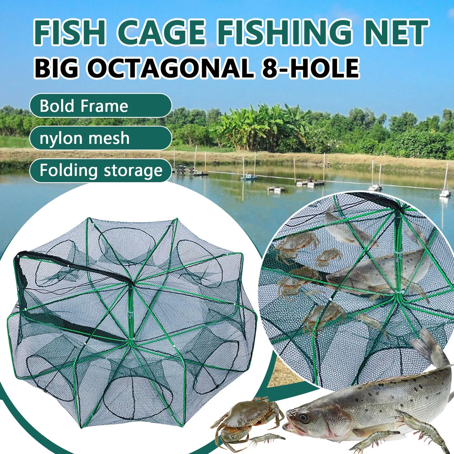 Foldable Lobster Cage Fishing Trap Nylon Net For Crabs And Shrimp