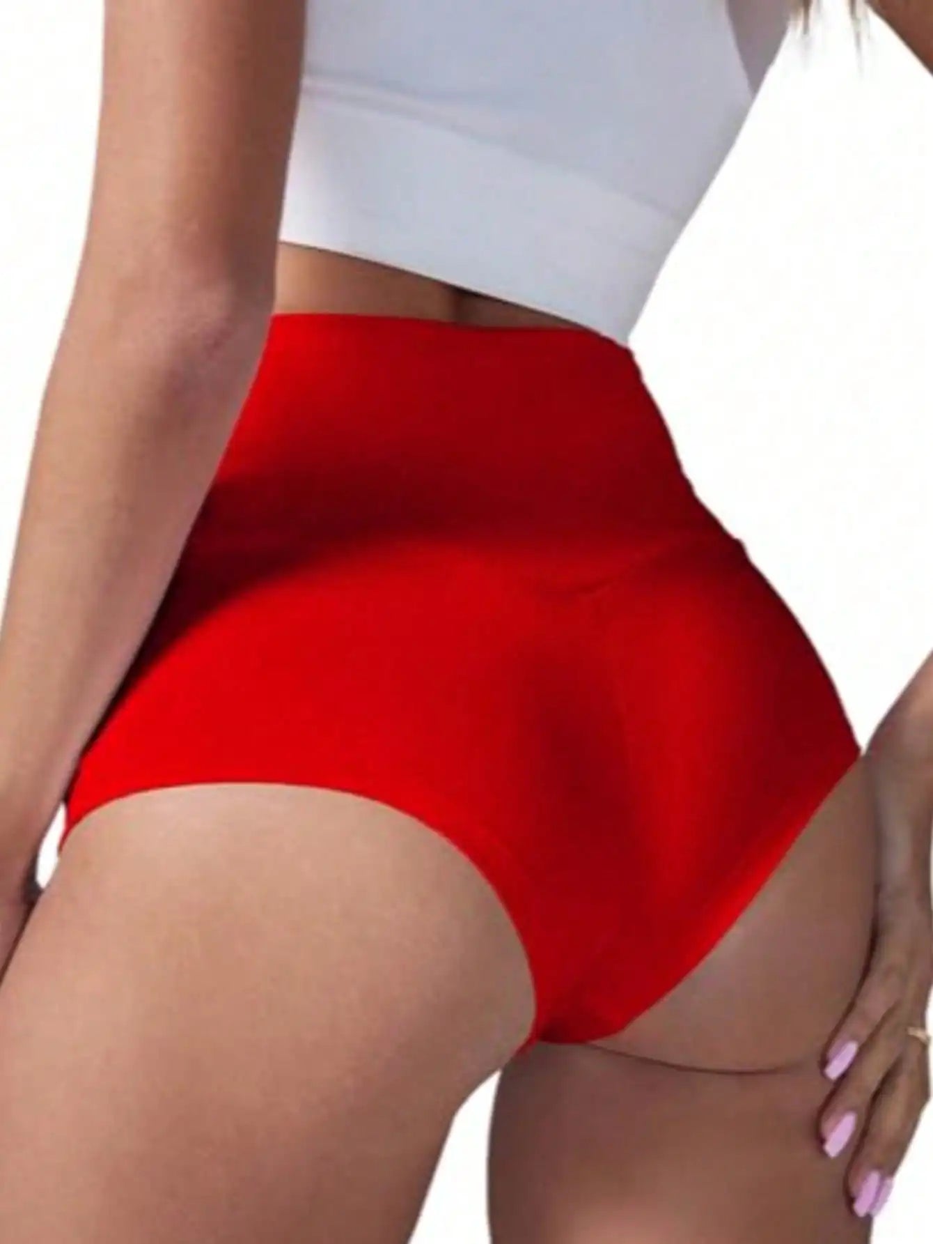 Fisoew Women's High Waist Yoga Shorts With Pockets Booty Lifting