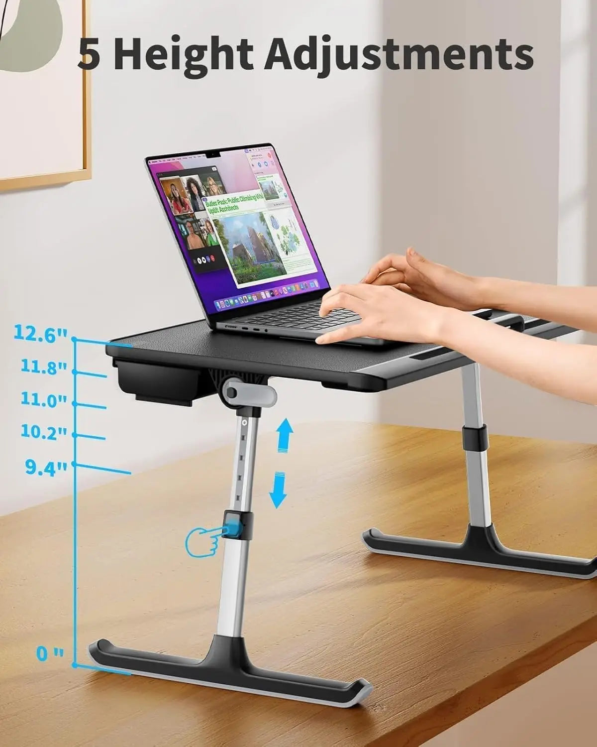 Foldable Adjustable Laptop Bed Tray With Storage Drawer