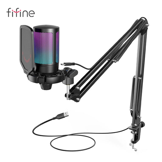Fifine A6T USB Gaming Microphone Kit For PC PS4 PS5 RGB Arm Stand