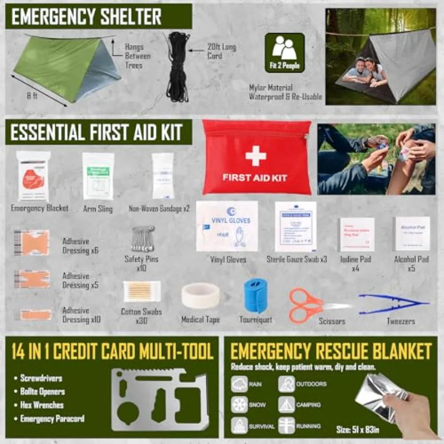 268 Pcs Survival Kit Emergency Gear With First Aid Kit Crossbody Bag
