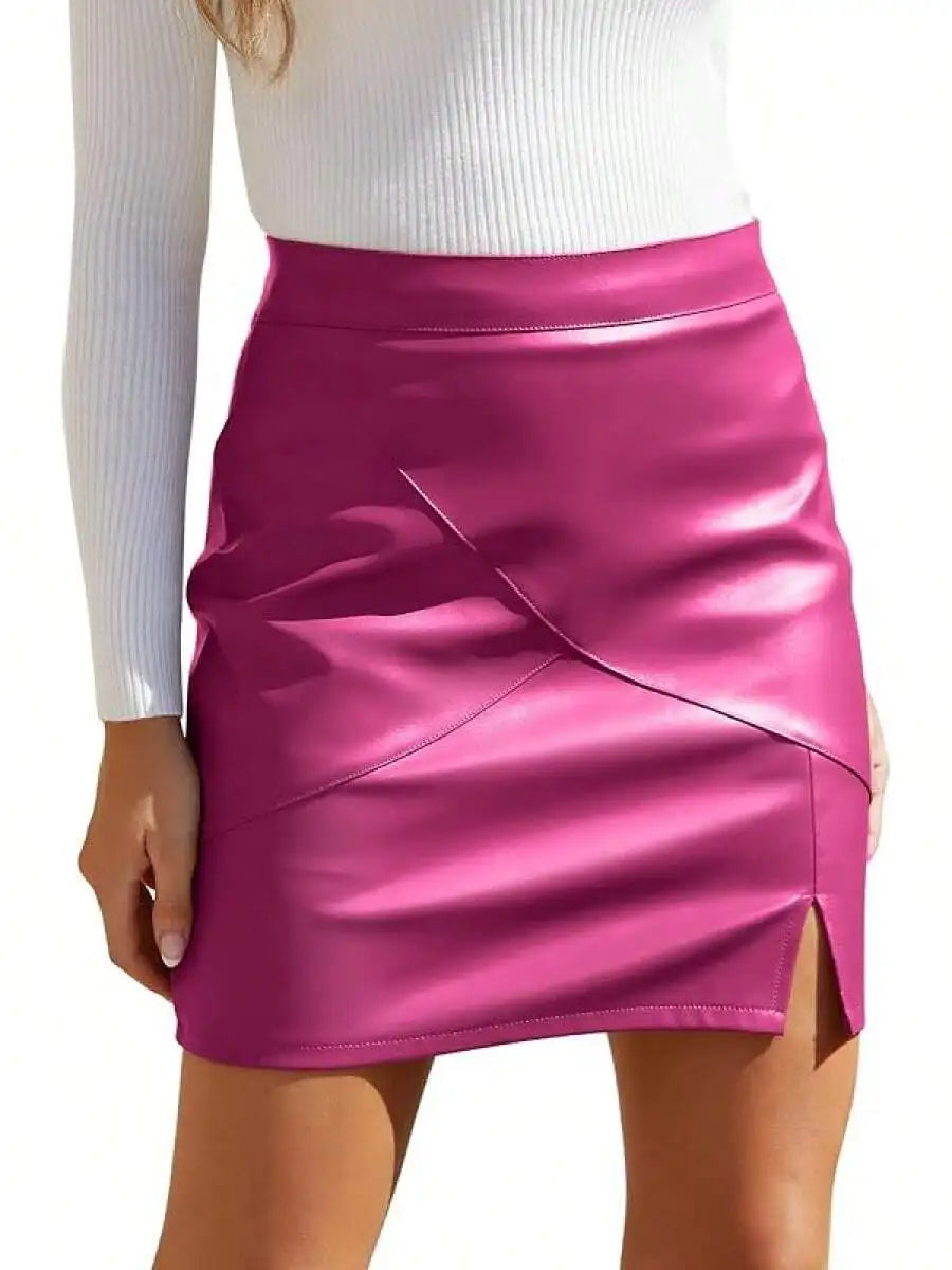 Women Faux Leather High Waisted Bodycon Pencil Skirt With Zipper