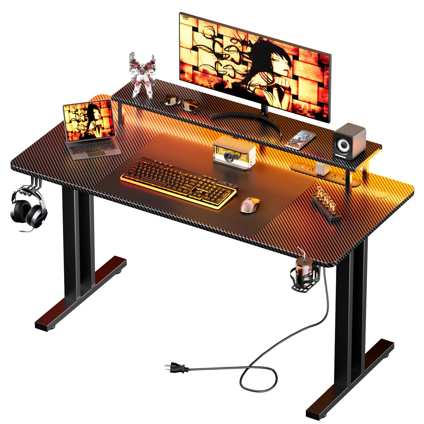 FRODROVIA Gaming Desk With LED Lights And Built In Outlet