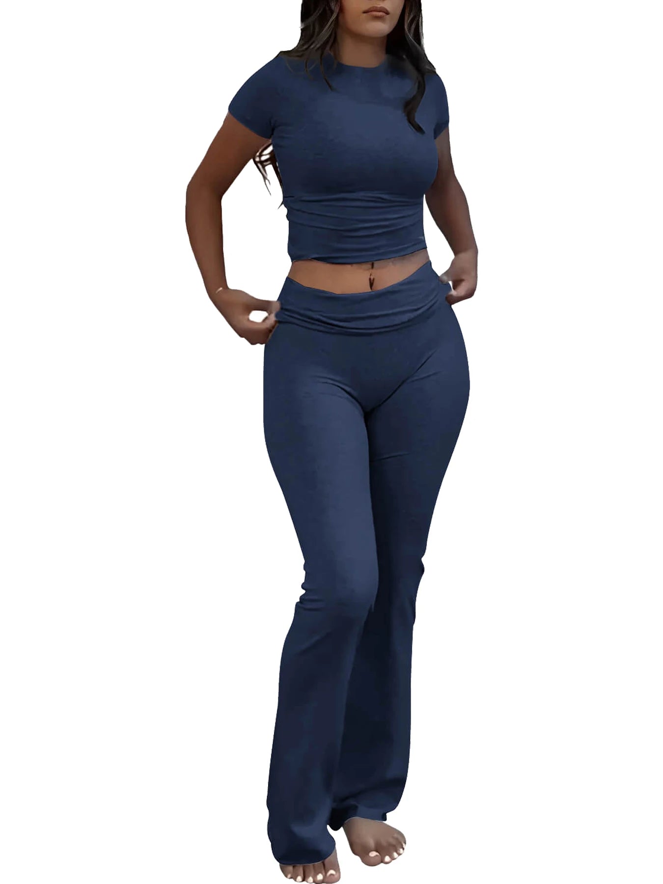 Women's Two-Piece Yoga Set Short Sleeve Top And Pants