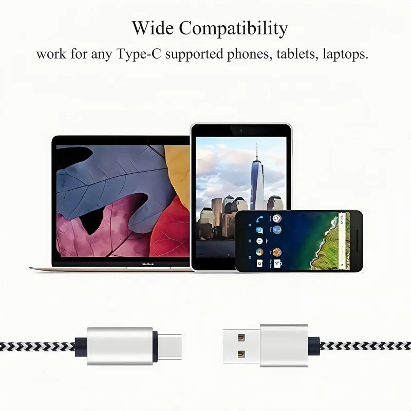 USB Type C Cable 3 Pack Nylon Braided USB 2.0 to USB A for Android