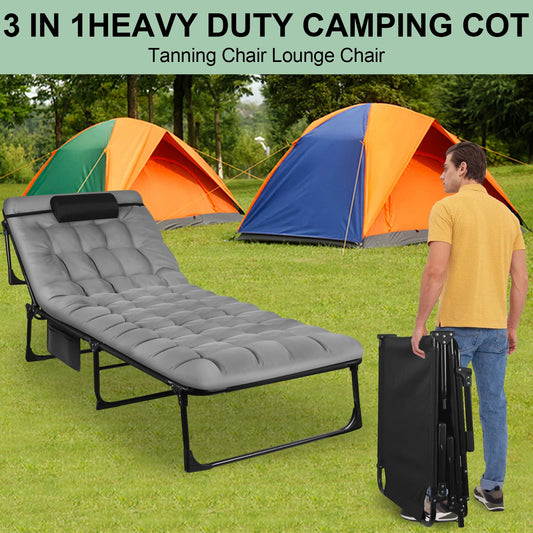 Portable Folding Camping Cot 3 Position Adjustable Reclining Lounge Chair