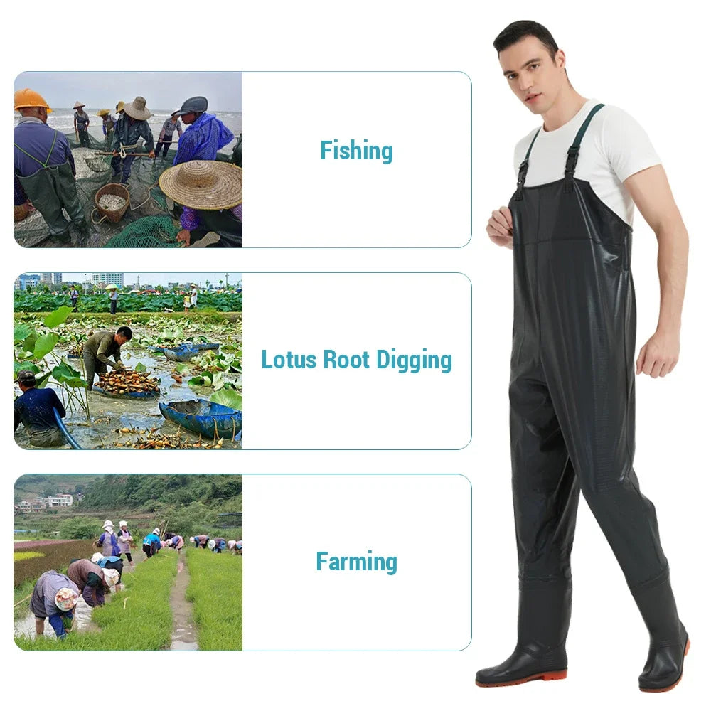 PVC Fishing Waders Waterproof Anti Slip Chest Wader With Boots For Men And Women