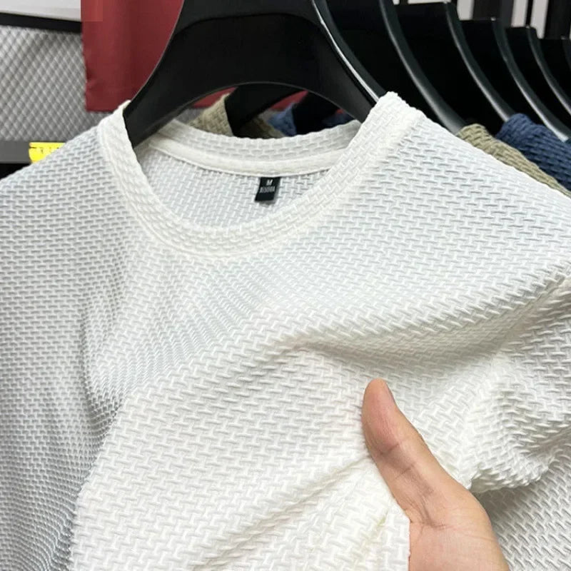 NONECN Summer Ice Silk Short Sleeve T Shirt For Men
