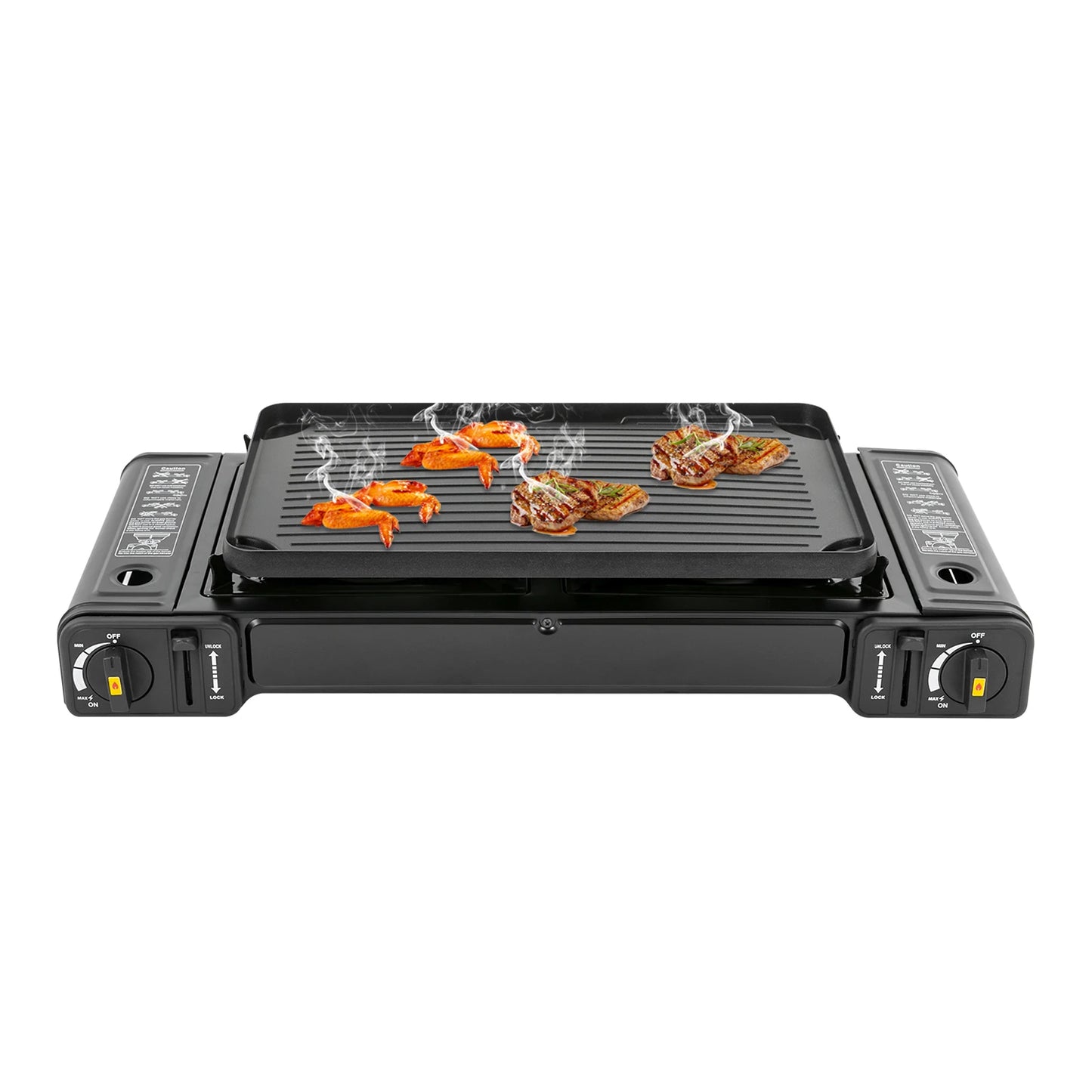 NONED 2500W Portable Camping Stove 2 Burners Baking Tray LPG