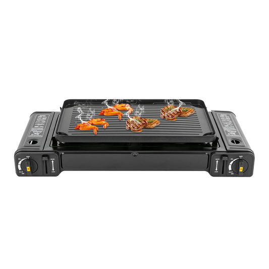 NONED 2500W Portable Camping Stove 2 Burners Baking Tray LPG