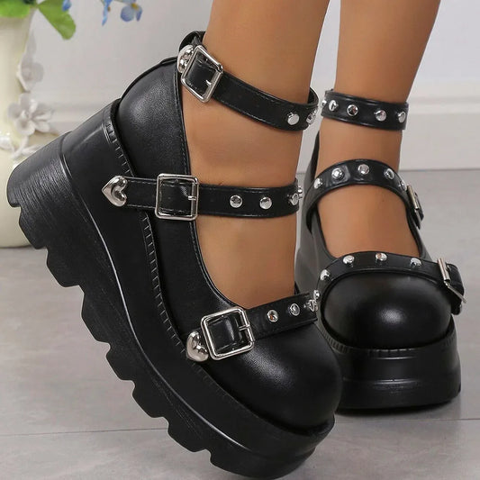 DoraTasia Retro Mary Jane Pumps Buckle Strap Lolita Nightclub Women
