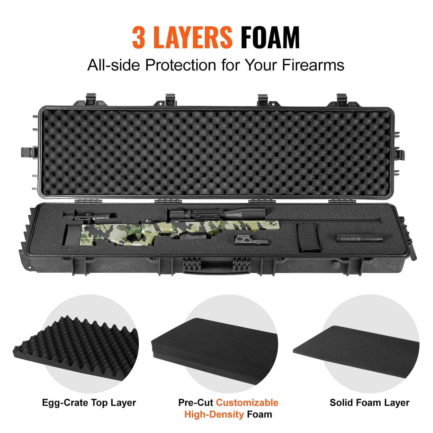 Hard Rifle Case Airsoft Long Gun With Casters Waterproof Shockproof