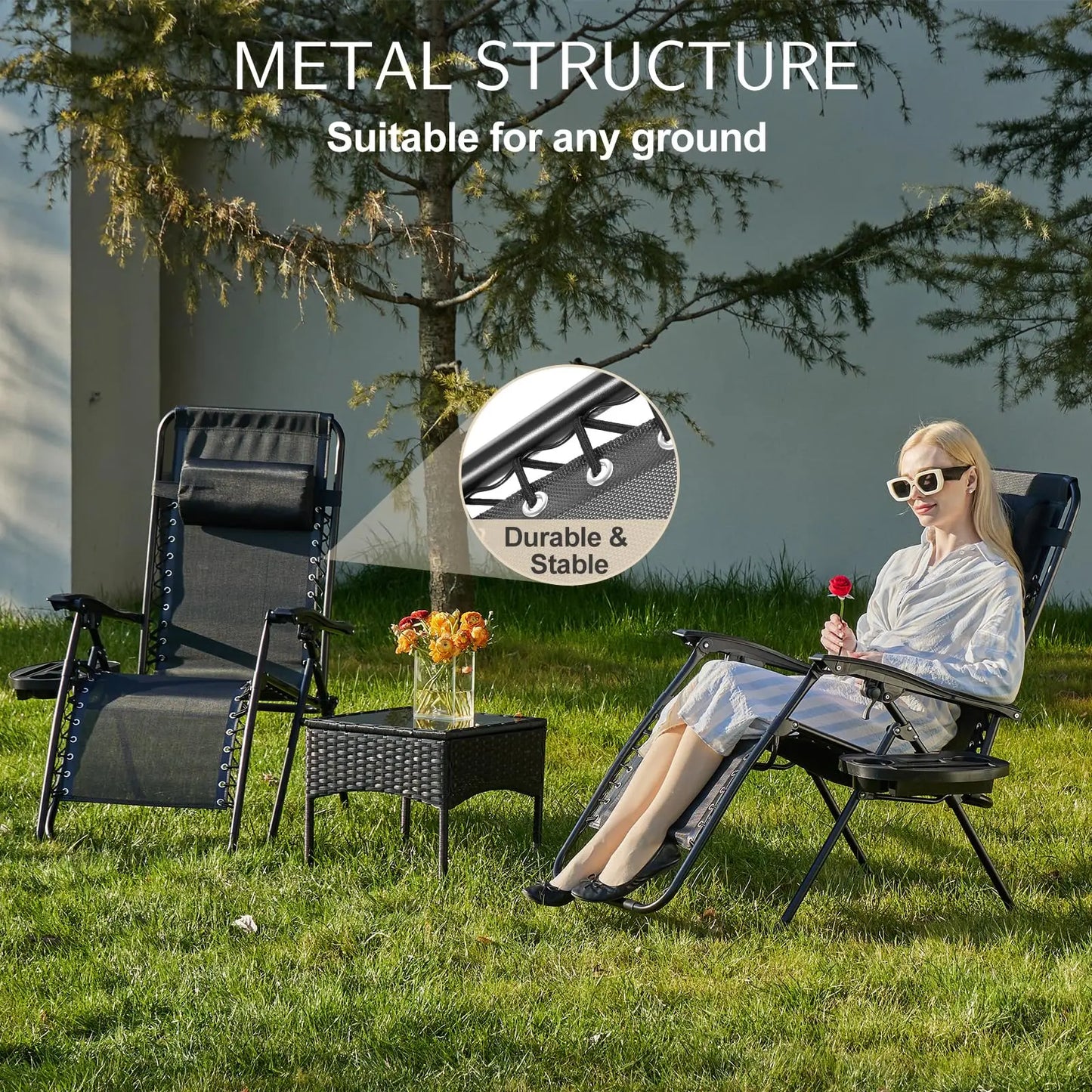 JHK Zero Gravity Portable Recliner Outdoor Lounge Chair With Cup Holder