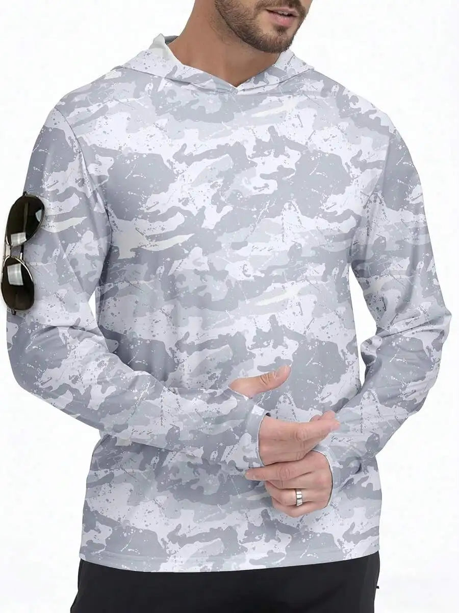 Men's Hooded Rash Guard UPF 50+ Long Sleeve Shirt Athletic