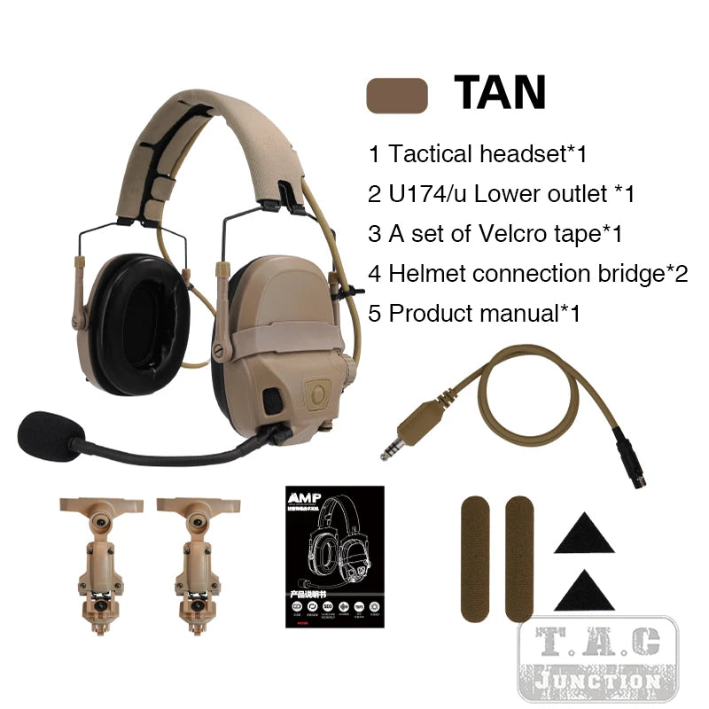 Tactical AMP Headset With Noise Reduction PTT Shooting Earmuff HS