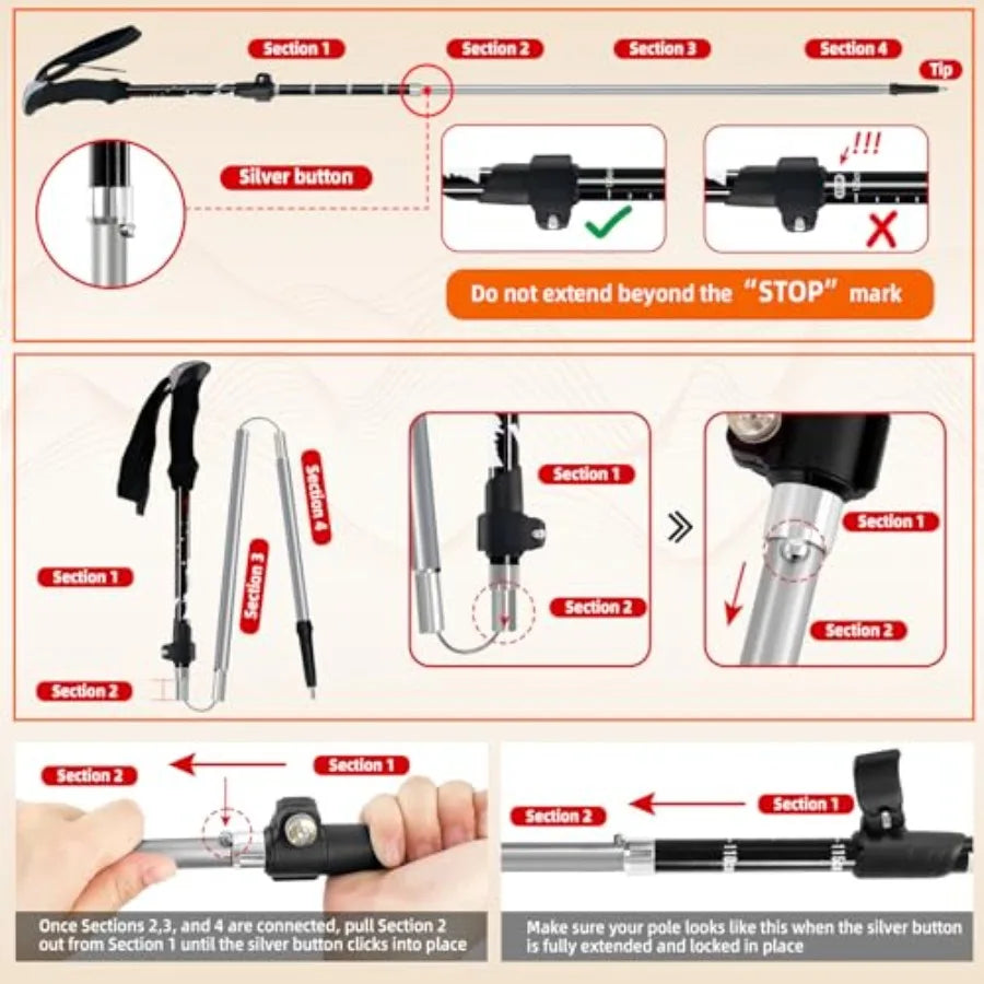 Collapsible Trekking Poles for Hiking Aluminum Adjustable Walking Sticks