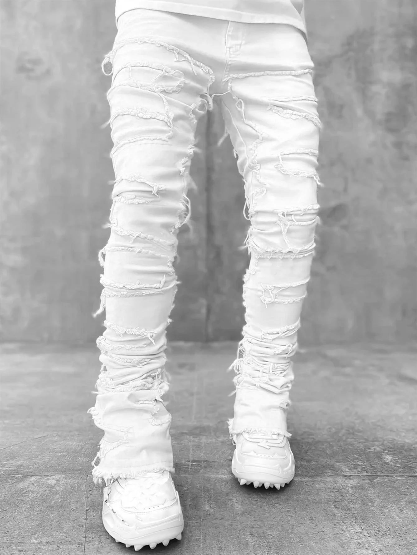 Men Straight Leg Jeans Jacquard Denim Streetwear Hip Hop Style