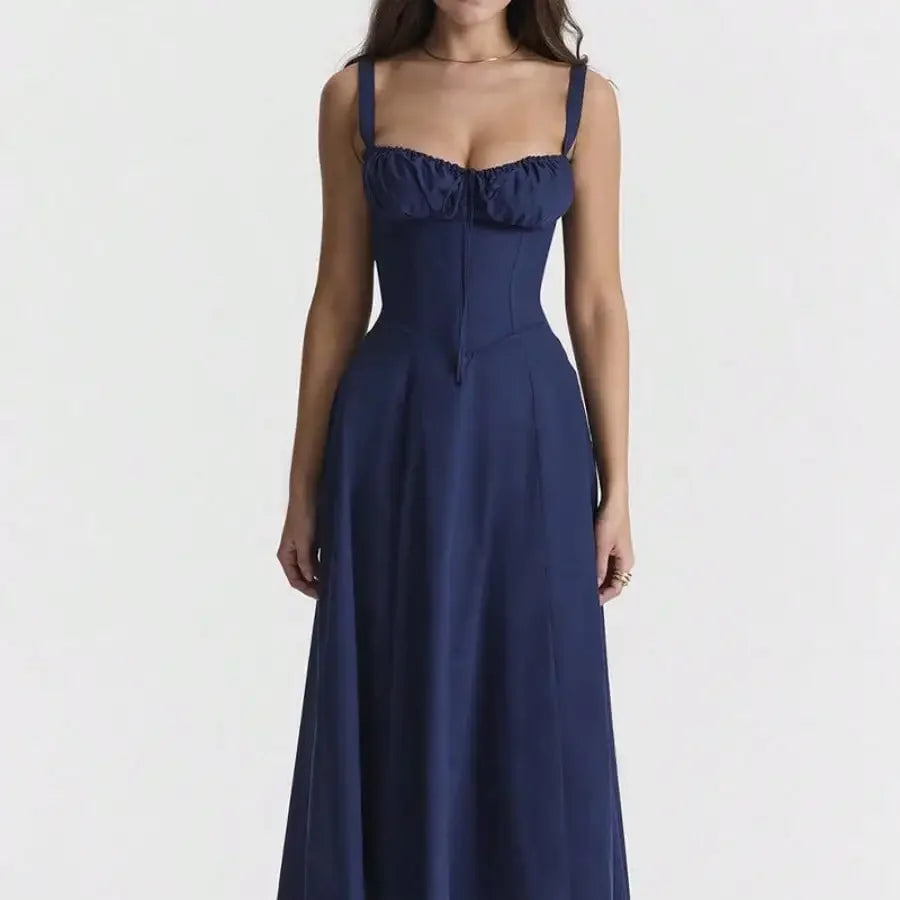 French Style Backless Floral Slit Spaghetti Strap Dress For Women