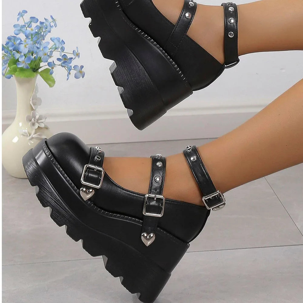 DoraTasia Retro Mary Jane Pumps Buckle Strap Lolita Nightclub Women