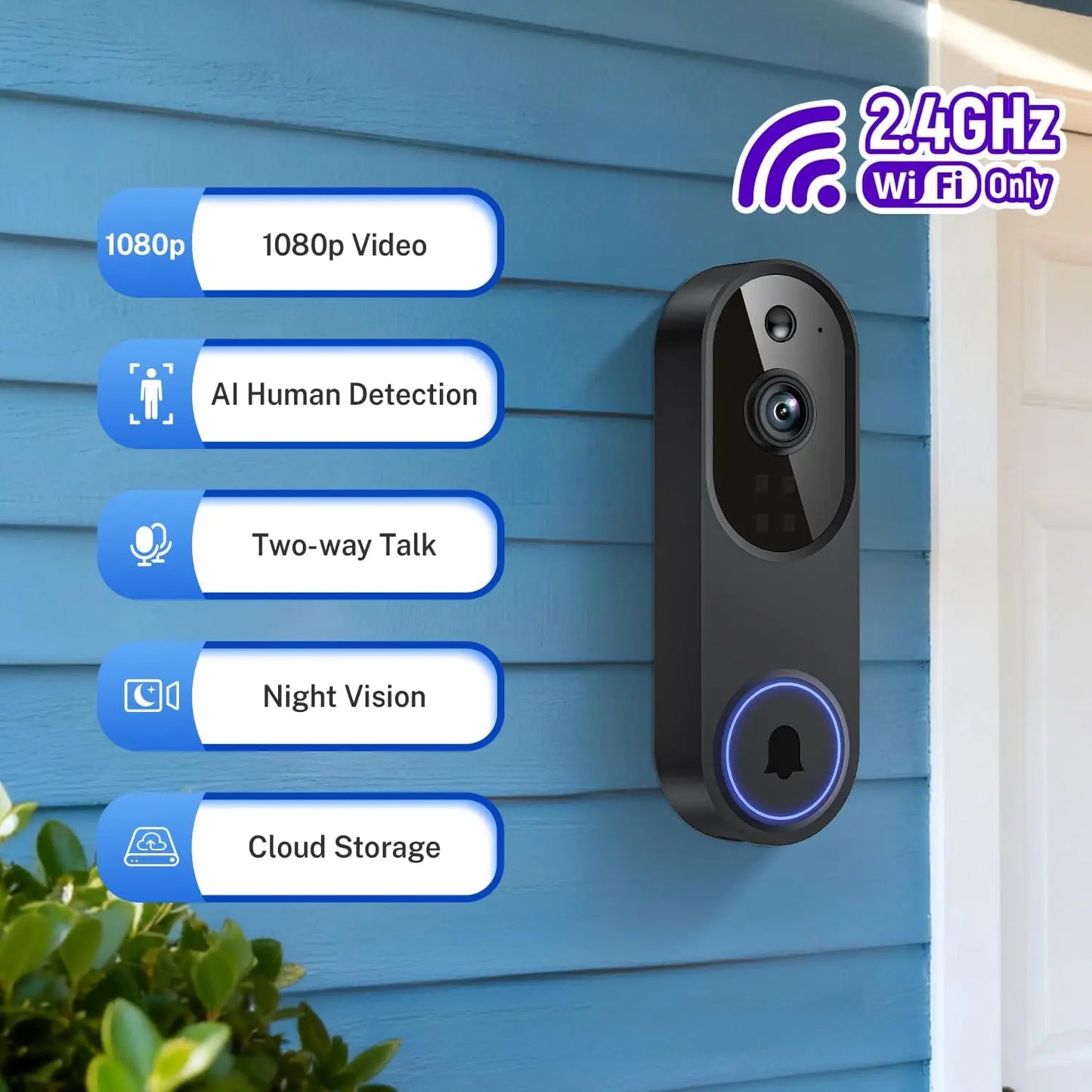 Wireless Video Doorbell Camera With Two Way Audio Night Vision