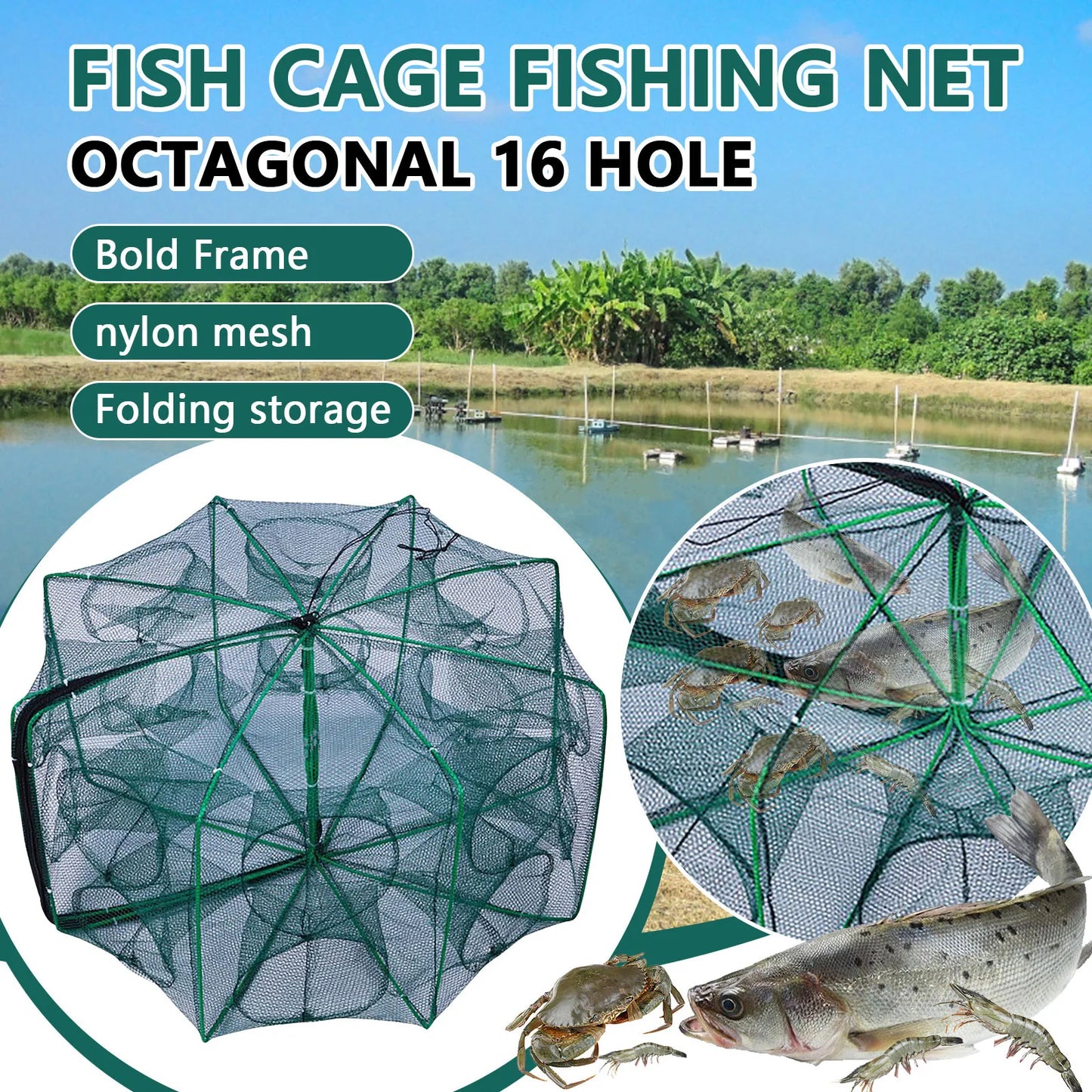 Foldable Lobster Cage Fishing Trap Nylon Net For Crabs And Shrimp