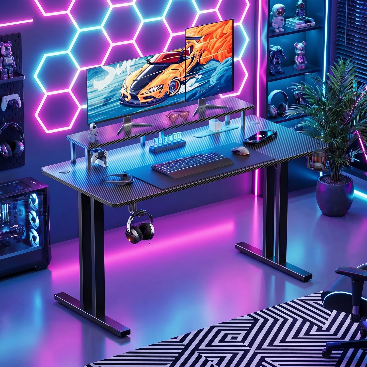 FRODROVIA Gaming Desk With LED Lights And Built In Outlet