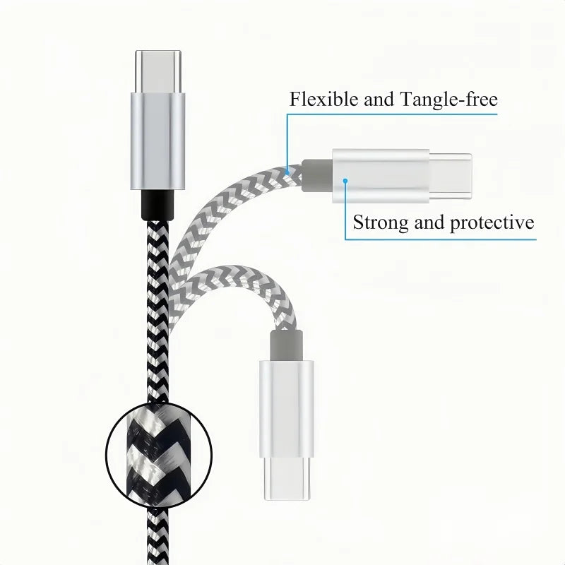 USB Type C Cable 3 Pack Nylon Braided USB 2.0 to USB A for Android