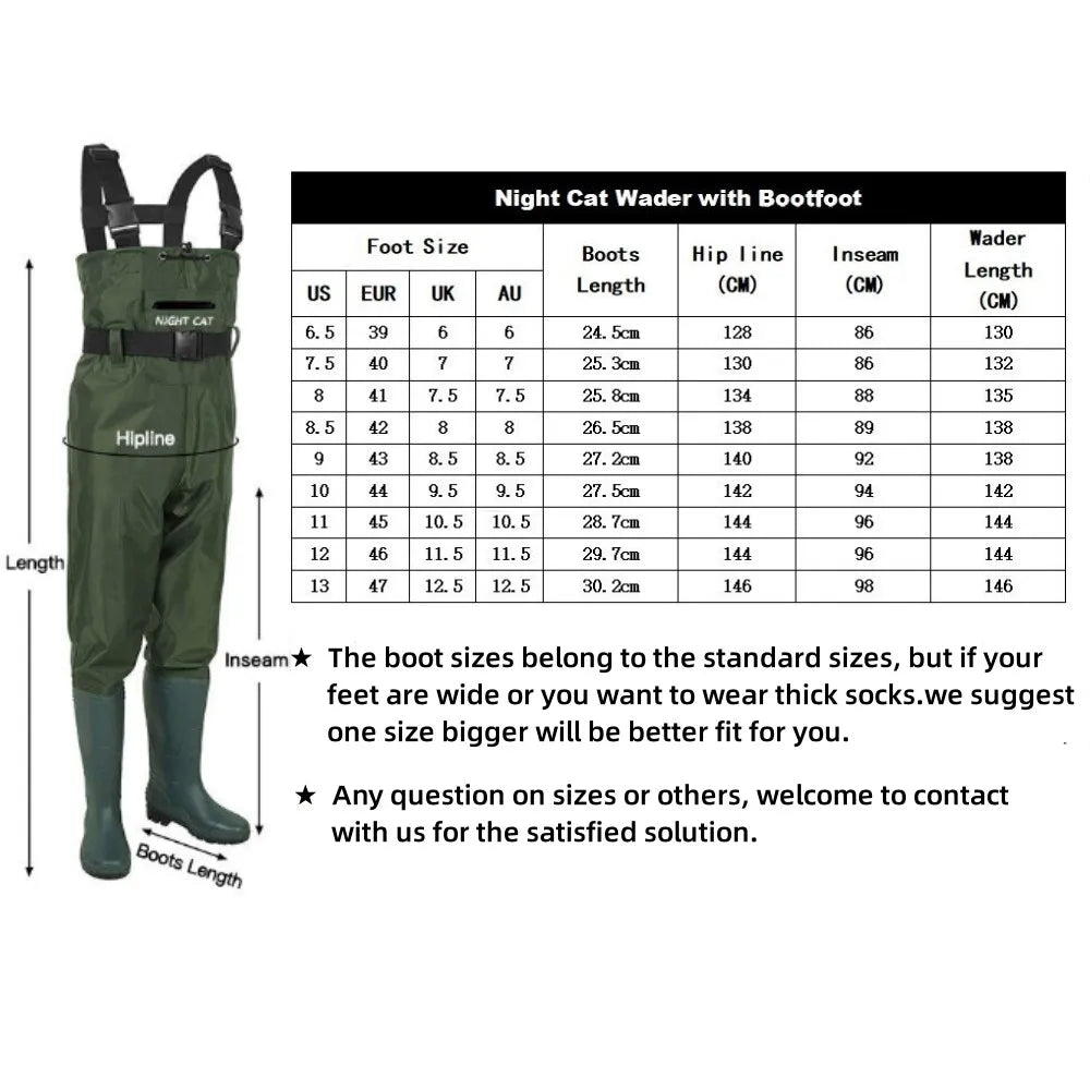 Night Cat Unisex Waterproof Chest Wader With Boots Belt Lightweight